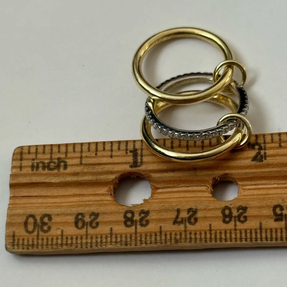925 Silver band ring clear cz stones 18k yellow gold plated size 5.5